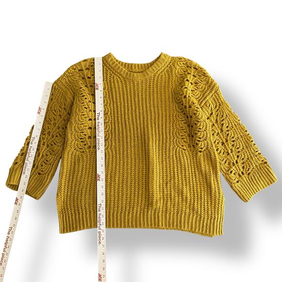 Anthropologie Pilcro Yellow Devenne Pointelle Knit Oversized Sweater Size Small‎ - Picture 4 of 9
